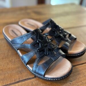 Clarks Womens Delana Venna Slide Black Slip On Summer Sandals Wedge Size 12W